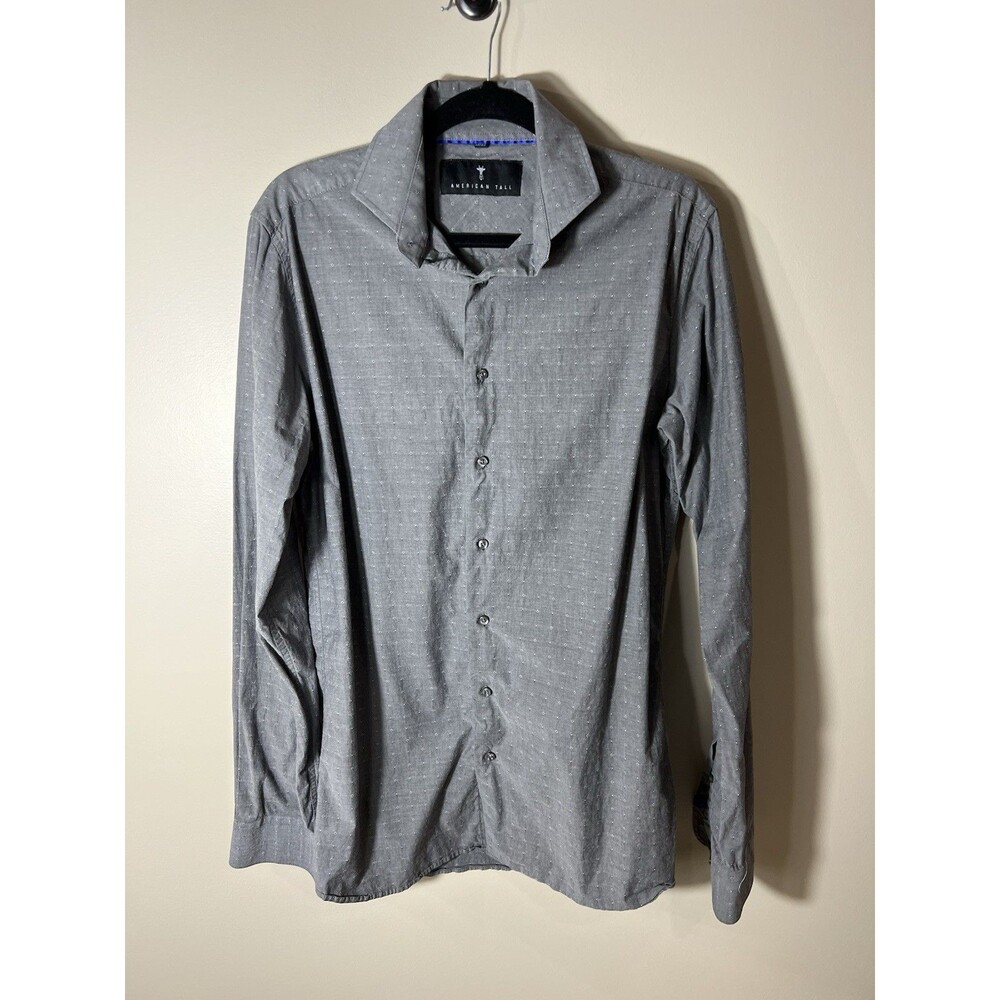 American Tall Made In The USA Gray Ripstop Button Down Shirt Men’s Medium Tall